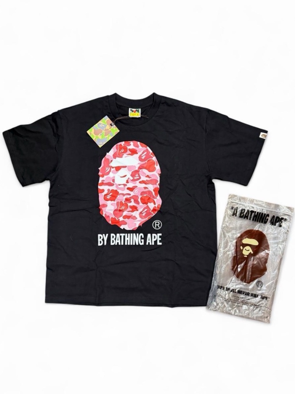 BAPE Black/Red Camo Ape Head T-Shirt size L